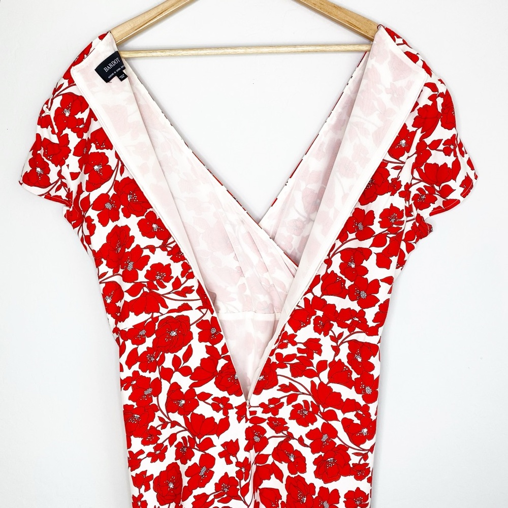 Bardot Fiesta Red Floral Faux Wrap Midi Dress Size 10 - Picture 10 of 15